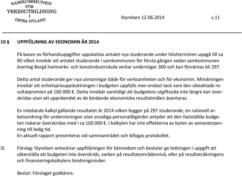 första gången sedan samkommunen övertog Borgå hantverks och konstindustriskola verkar understiger 300 och kan förväntas bli 297.