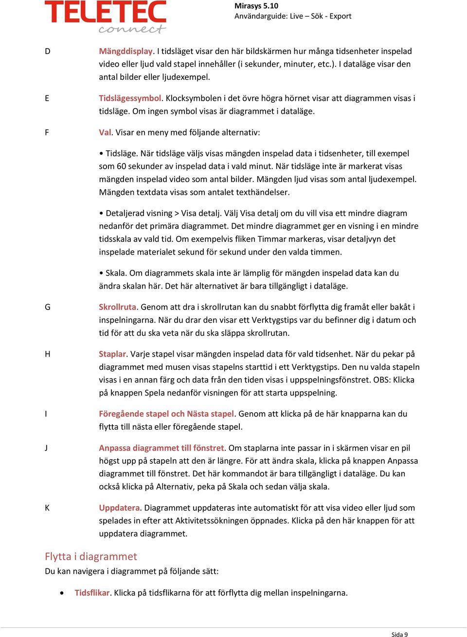 Visar en meny med följande alternativ: Tidsläge. När tidsläge väljs visas mängden inspelad data i tidsenheter, till exempel som 60 sekunder av inspelad data i vald minut.