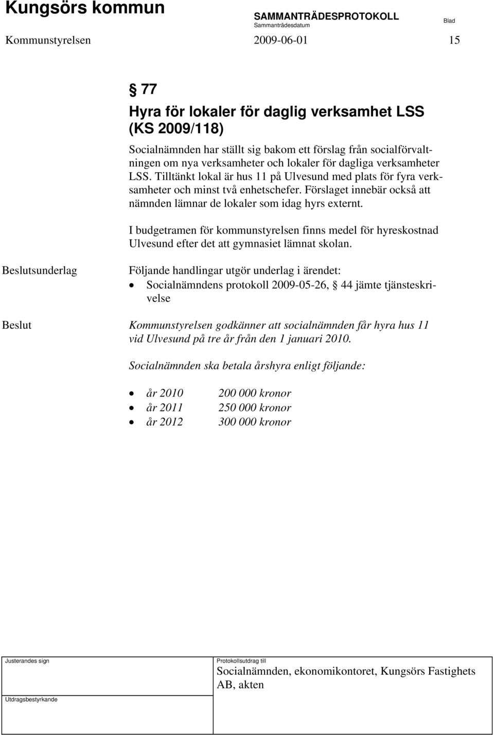 I budgetramen för kommunstyrelsen finns medel för hyreskostnad Ulvesund efter det att gymnasiet lämnat skolan.