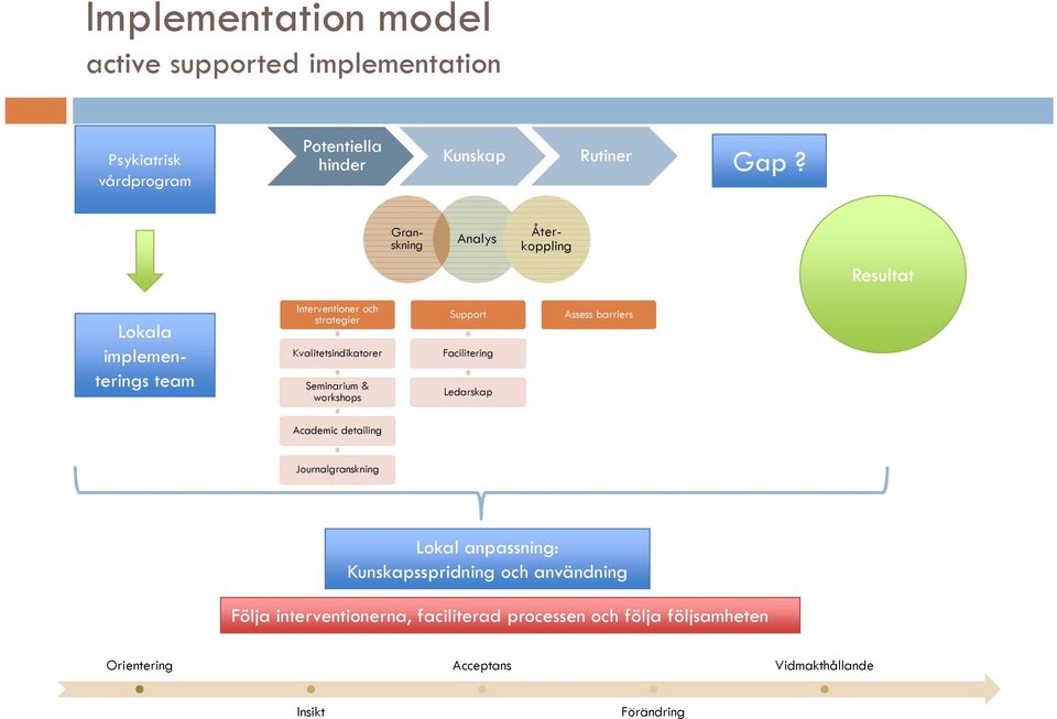 & workshops Support Facilitering Ledarskap Assess barriers Academic detailing Journalgranskning Lokal anpassning: