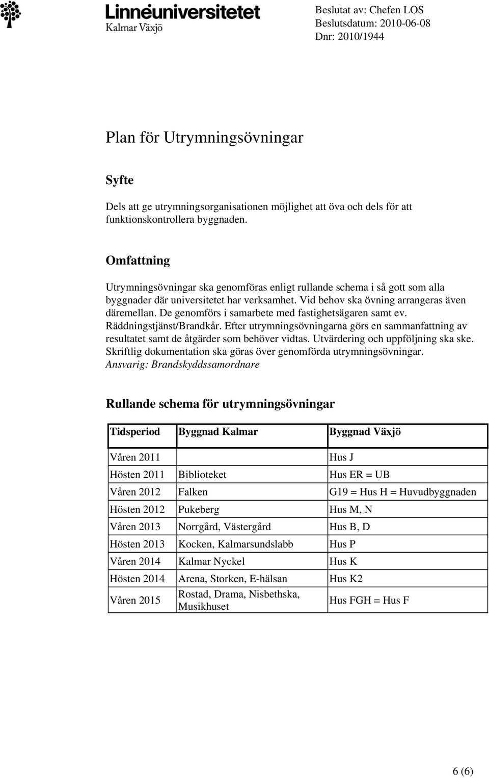 De genmförs i samarbete med fastighetsägaren samt ev. Räddningstjänst/Brandkår. Efter utrymningsövningarna görs en sammanfattning av resultatet samt de åtgärder sm behöver vidtas.