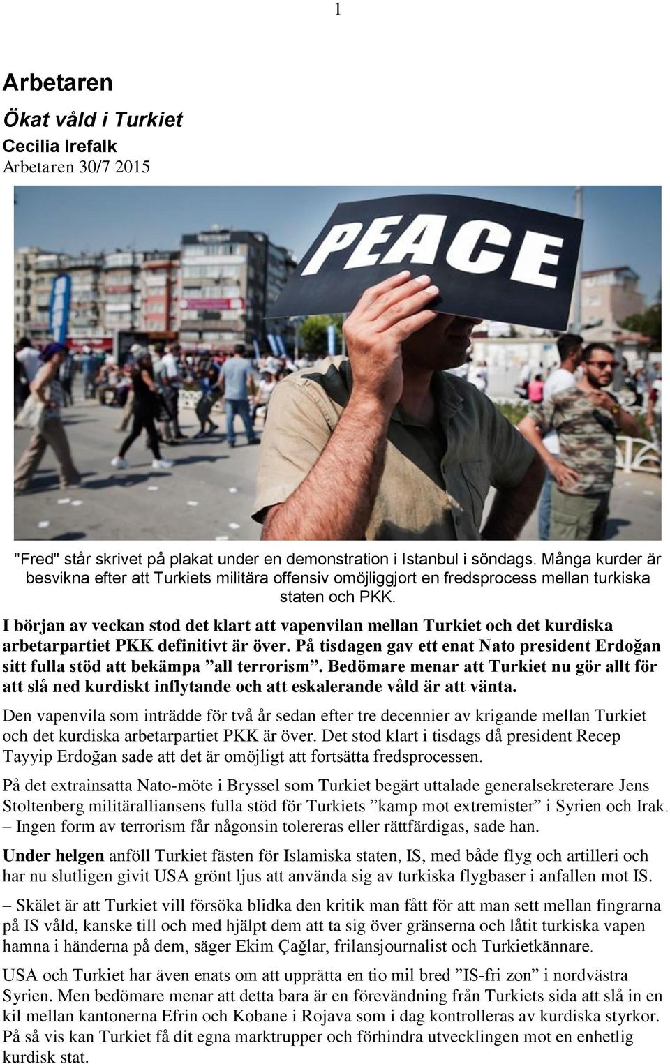 I början av veckan stod det klart att vapenvilan mellan Turkiet och det kurdiska arbetarpartiet PKK definitivt är över.