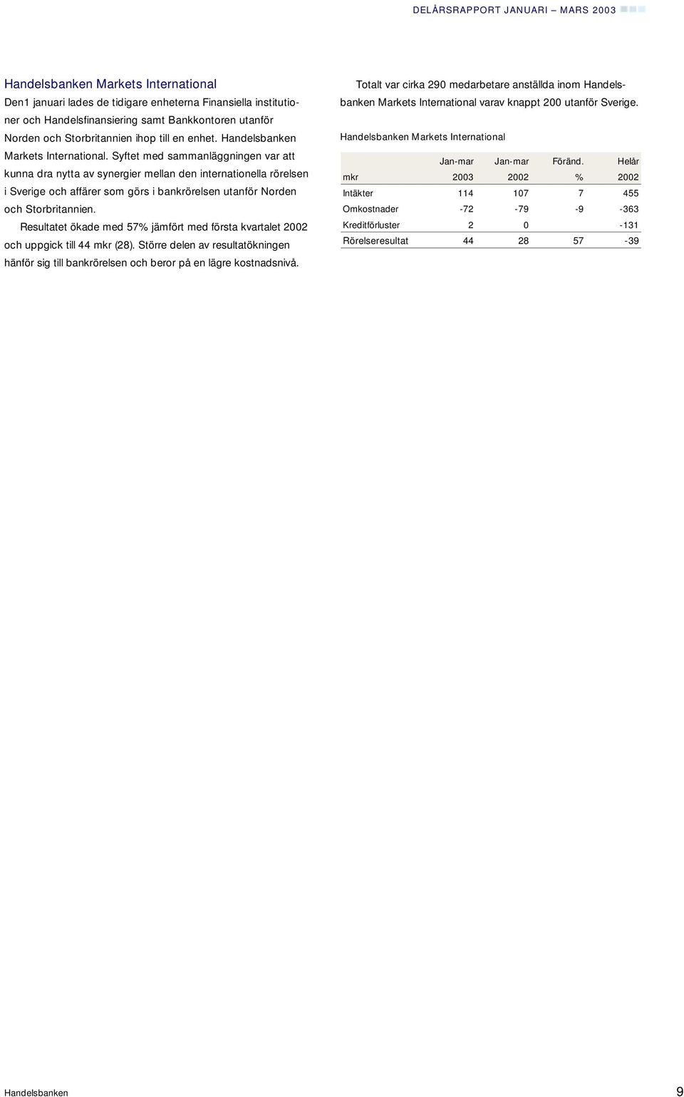 Syftet med sammanläggningen var att kunna dra nytta av synergier mellan den internationella rörelsen i Sverige och affärer som görs i bankrörelsen utanför Norden och Storbritannien.