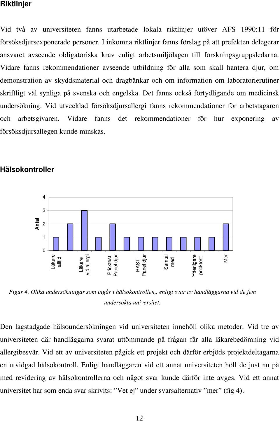 Vidare fanns rekommendationer avseende utbildning för alla som skall hantera djur, om demonstration av skyddsmaterial och dragbänkar och om information om laboratorierutiner skriftligt väl synliga på
