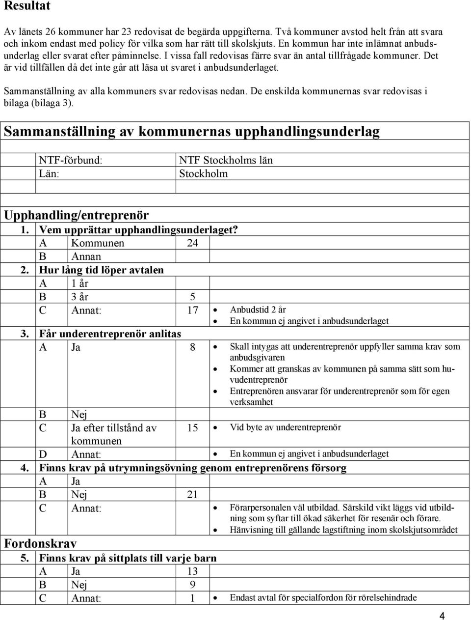 Det är vid tillfällen då det inte går att läsa ut svaret i anbudsunderlaget. Sammanställning av alla kommuners svar redovisas nedan. De enskilda kommunernas svar redovisas i bilaga (bilaga 3).