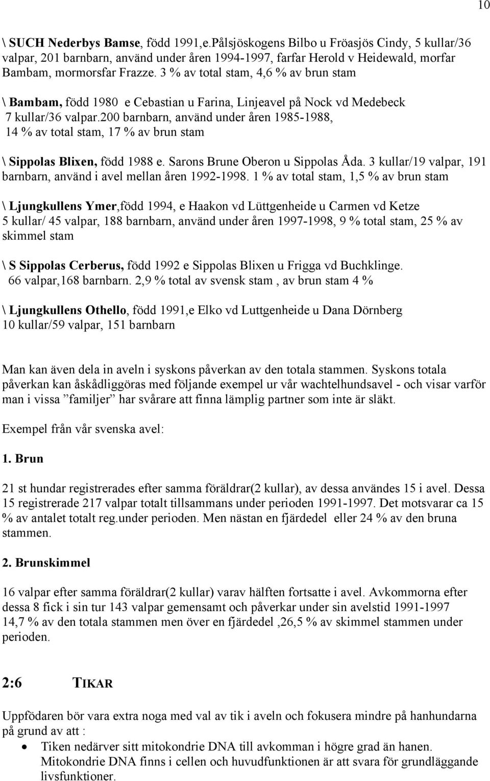 200 barnbarn, använd under åren 1985-1988, 14 % av total stam, 17 % av brun stam \ Sippolas Blixen, född 1988 e. Sarons Brune Oberon u Sippolas Åda.