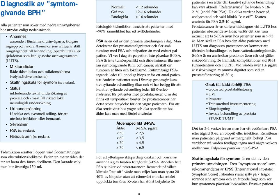 Miktionslistor Både tidsmiktion och miktionsschema (volym/frekvensschema). Skattningsskala för symtom (se nedan).