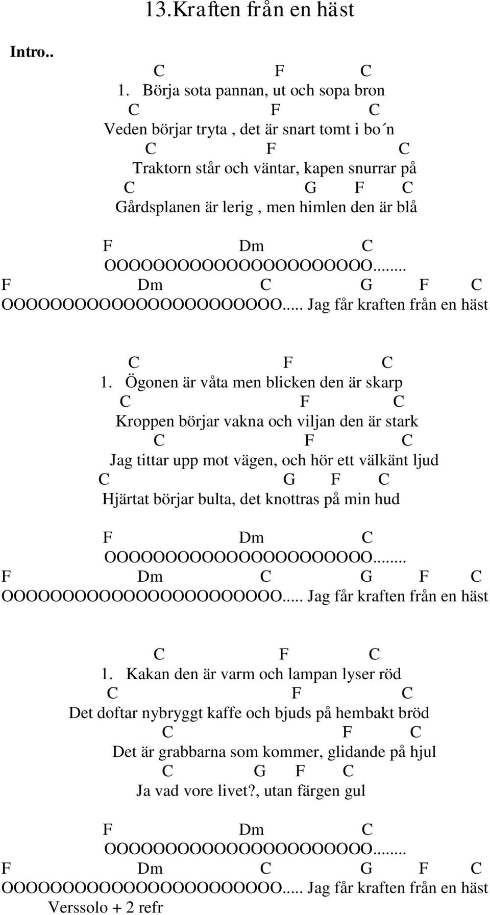 OOOOOOOOOOOOOOOOOOOOOO... F Dm C G F C OOOOOOOOOOOOOOOOOOOOOOO... Jag får kraften från en häst C F C 1.