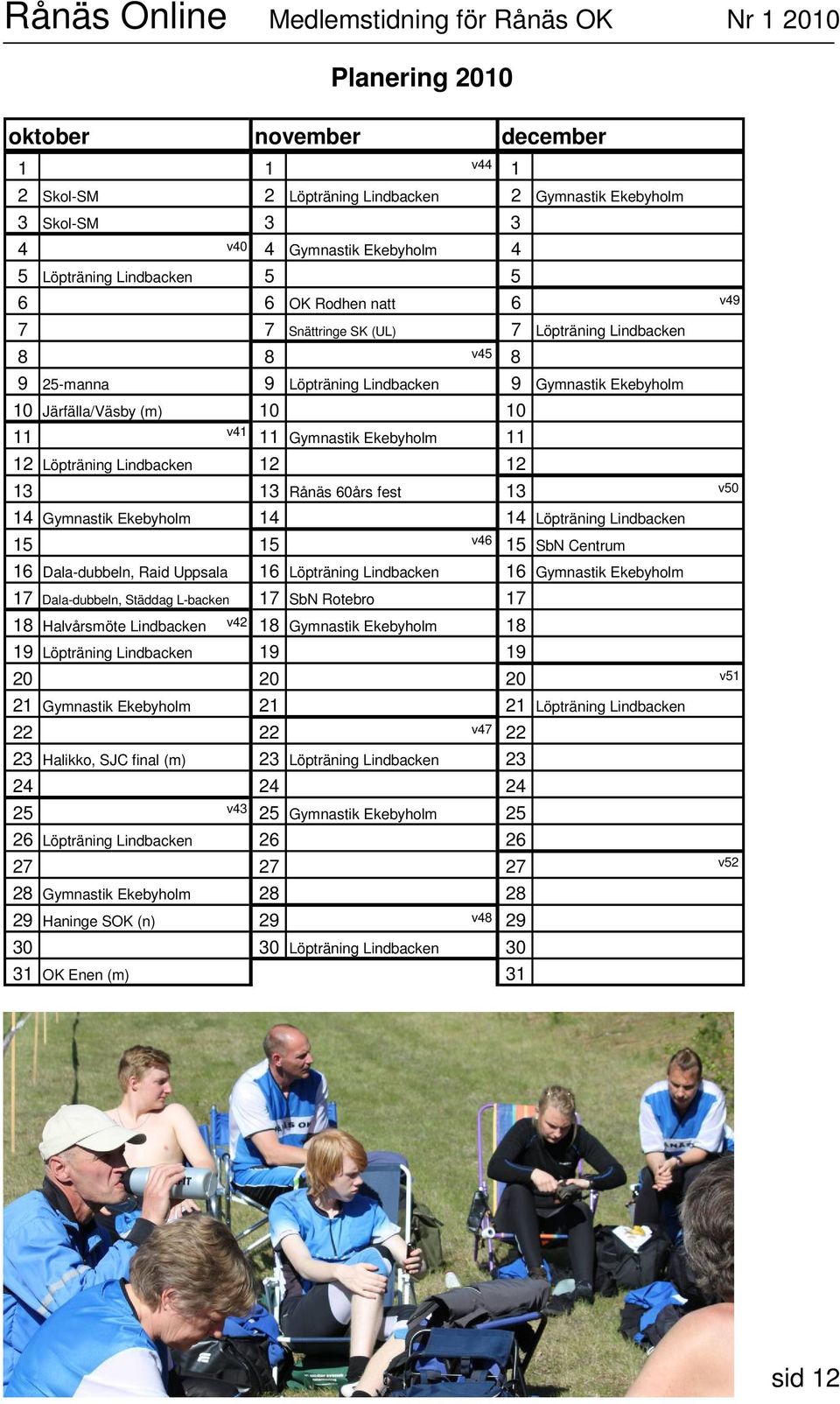12 12 13 13 Rånäs 60års fest 13 14 Gymnastik Ekebyholm 14 14 Löpträning Lindbacken 15 15 v46 15 SbN Centrum 16 Dala-dubbeln, Raid Uppsala 16 Löpträning Lindbacken 16 Gymnastik Ekebyholm 17