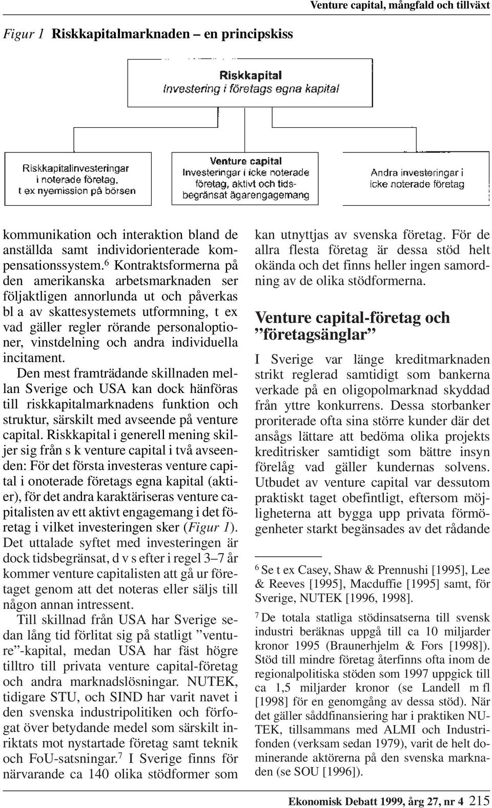 och andra individuella incitament. Den mest framträdande skillnaden mellan Sverige och USA kan dock hänföras till riskkapitalmarknadens funktion och struktur, särskilt med avseende på venture capital.