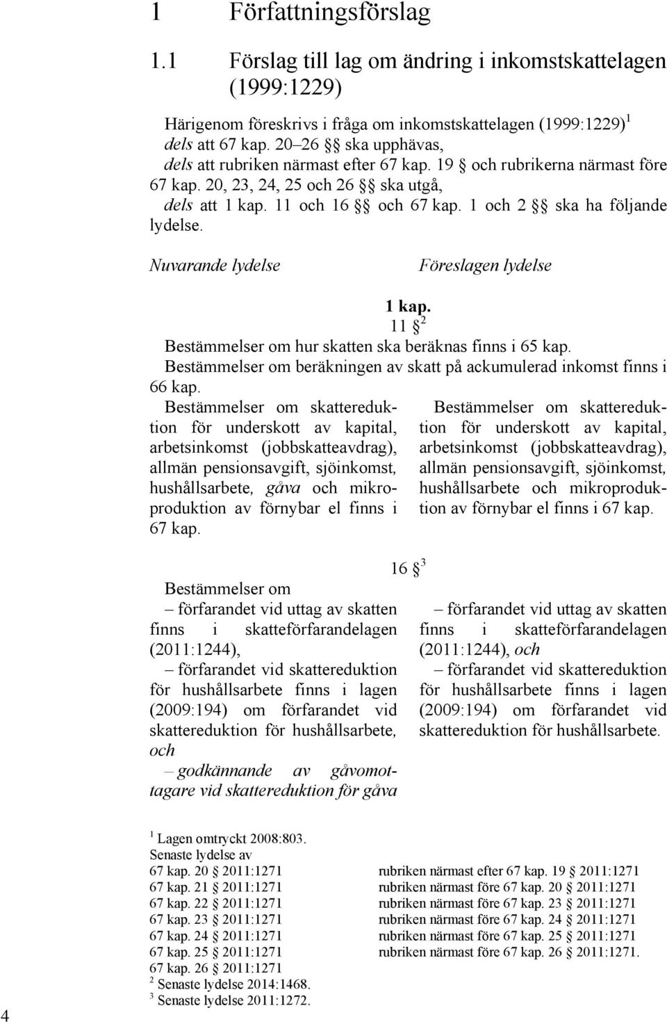 1 och 2 ska ha följande lydelse. Nuvarande lydelse Föreslagen lydelse 1 kap. 11 2 Bestämmelser om hur skatten ska beräknas finns i 65 kap.