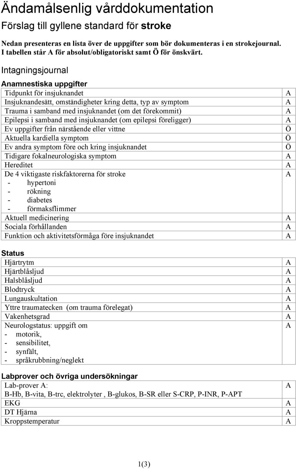 Intagningsjournal namnestiska uppgifter Tidpunkt för insjuknandet Insjuknandesätt, omständigheter kring detta, typ av symptom Trauma i samband med insjuknandet (om det förekommit) Epilepsi i samband