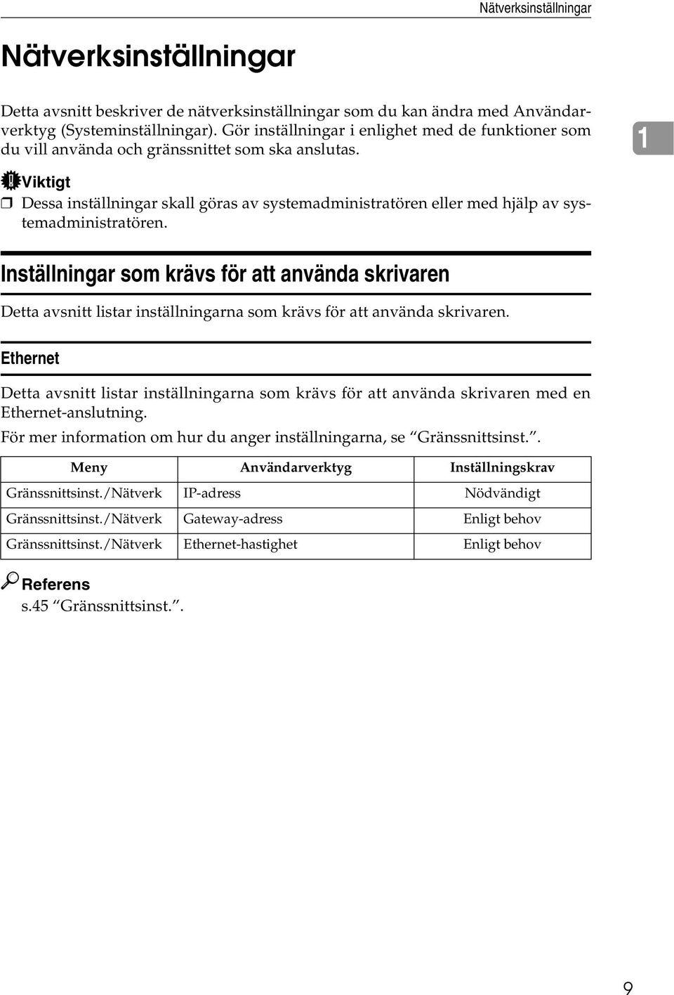 1 Viktigt Dessa inställningar skall göras av systemadministratören eller med hjälp av systemadministratören.