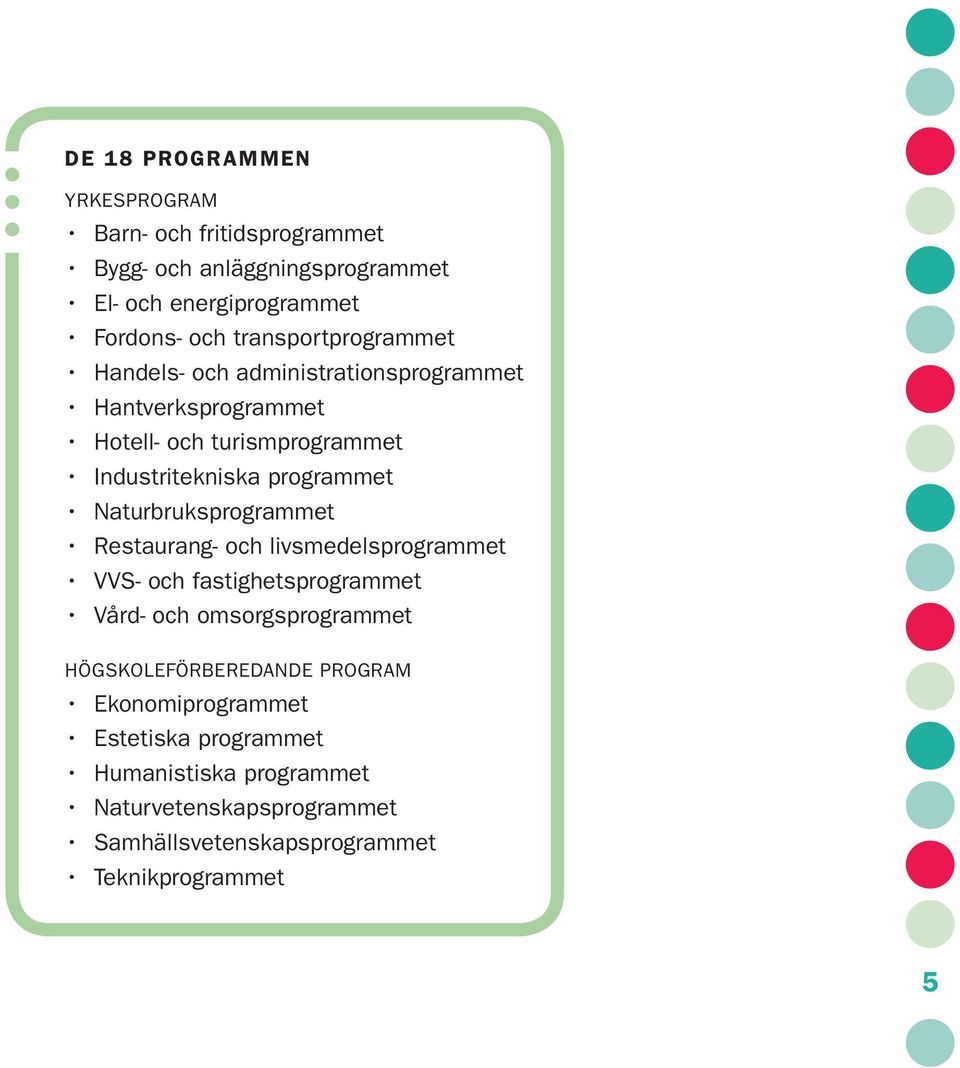 Naturbruksprogrammet Restaurang- och livsmedelsprogrammet VVS- och fastighetsprogrammet Vård- och omsorgsprogrammet HÖGSKOLEFÖRBEREDANDE