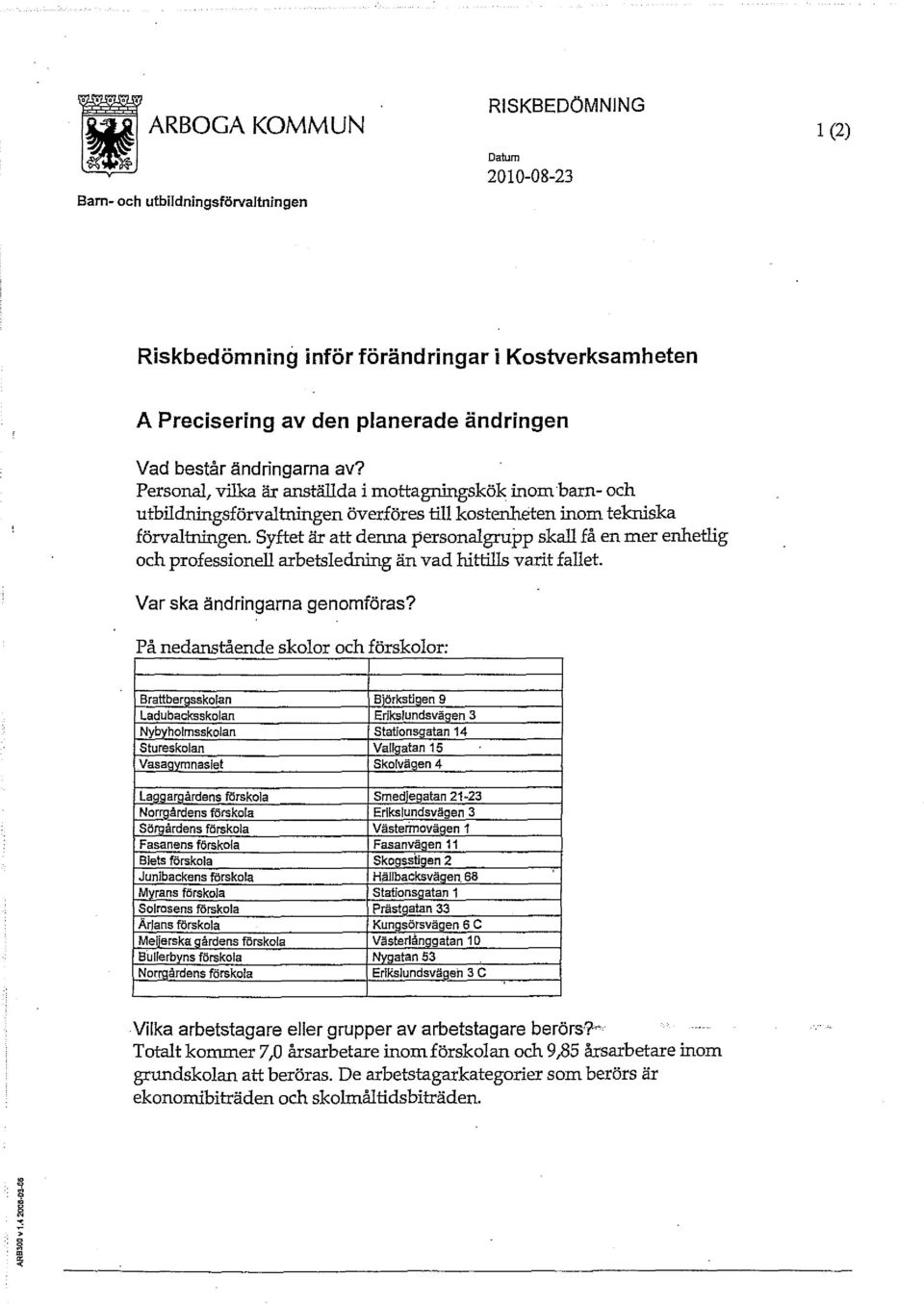 Syftet är att denna personalgrupp skall få en mer enhetlig och professionell arbetsledning än vad hittills varit fallet. Var ska ändringarna genomföras?