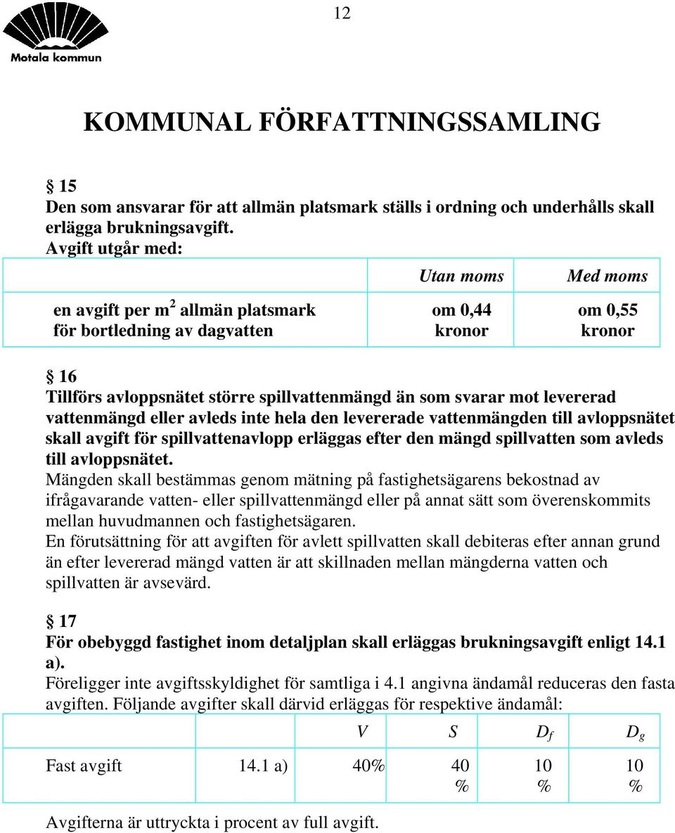 levererad vattenmängd eller avleds inte hela den levererade vattenmängden till avloppsnätet skall avgift för spillvattenavlopp erläggas efter den mängd spillvatten som avleds till avloppsnätet.