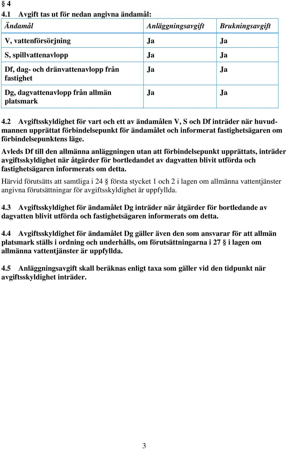 2 Avgiftsskyldighet för vart och ett av ändamålen V, S och Df inträder när huvudmannen upprättat förbindelsepunkt för ändamålet och informerat fastighetsägaren om förbindelsepunktens läge.