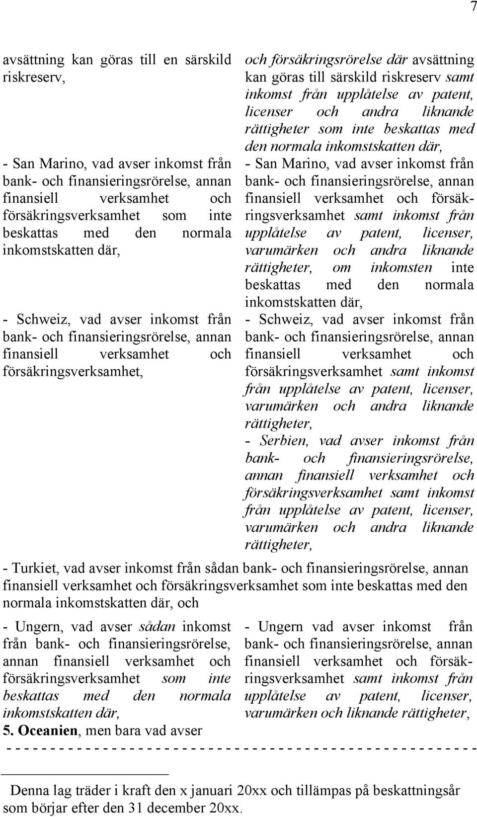 licenser och andra liknande rättigheter som inte beskattas med den normala inkomstskatten där, - San Marino, vad avser inkomst från finansiell verksamhet och försäkringsverksamhet samt inkomst från