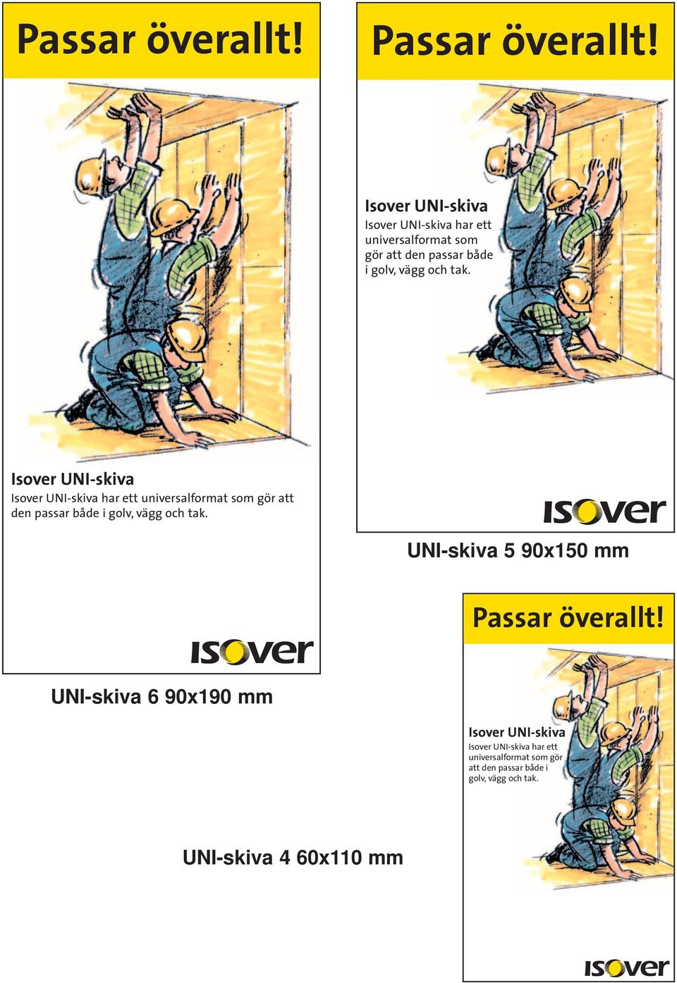 UNI-skiva 5 90x150 mm Passar överallt! UNI-skiva 6 90x190 mm  UNI-skiva 4 60x110 mm