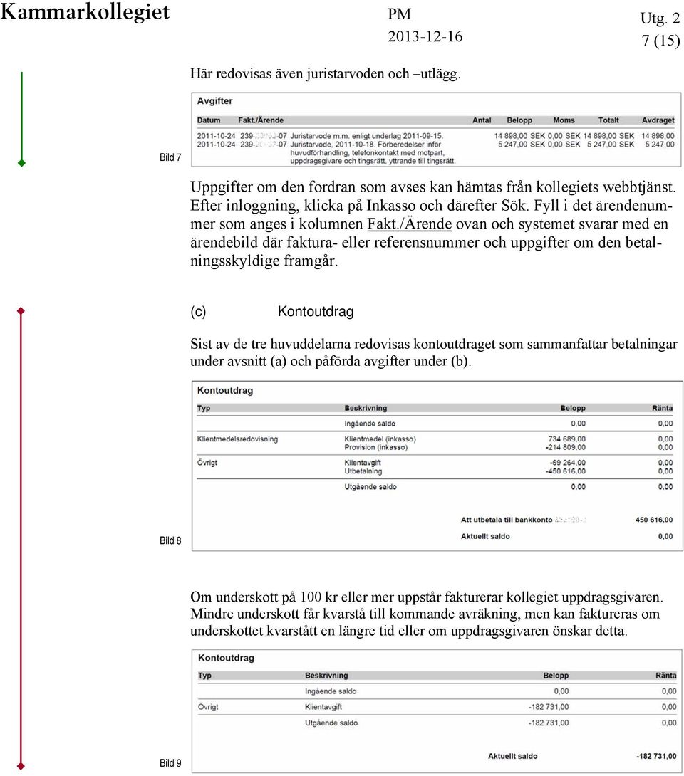 (c) Kontoutdrag Sist av de tre huvuddelarna redovisas kontoutdraget som sammanfattar betalningar under avsnitt (a) och påförda avgifter under (b).