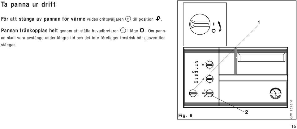 Pannan frånkopplas helt genom att ställa huvudbrytaren 1 i läge O.