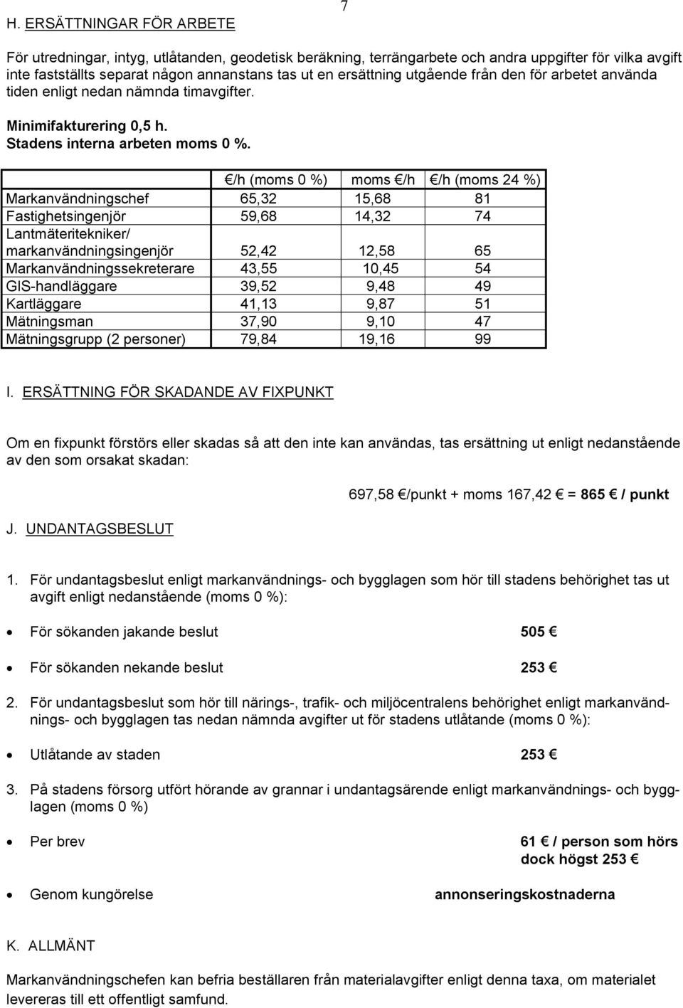 /h ( 0 %) /h /h ( 24 %) Markanvändningschef 65,32 15,68 81 Fastighetsingenjör 59,68 14,32 74 Lantmäteritekniker/ markanvändningsingenjör 52,42 12,58 65 Markanvändningssekreterare 43,55 10,45 54