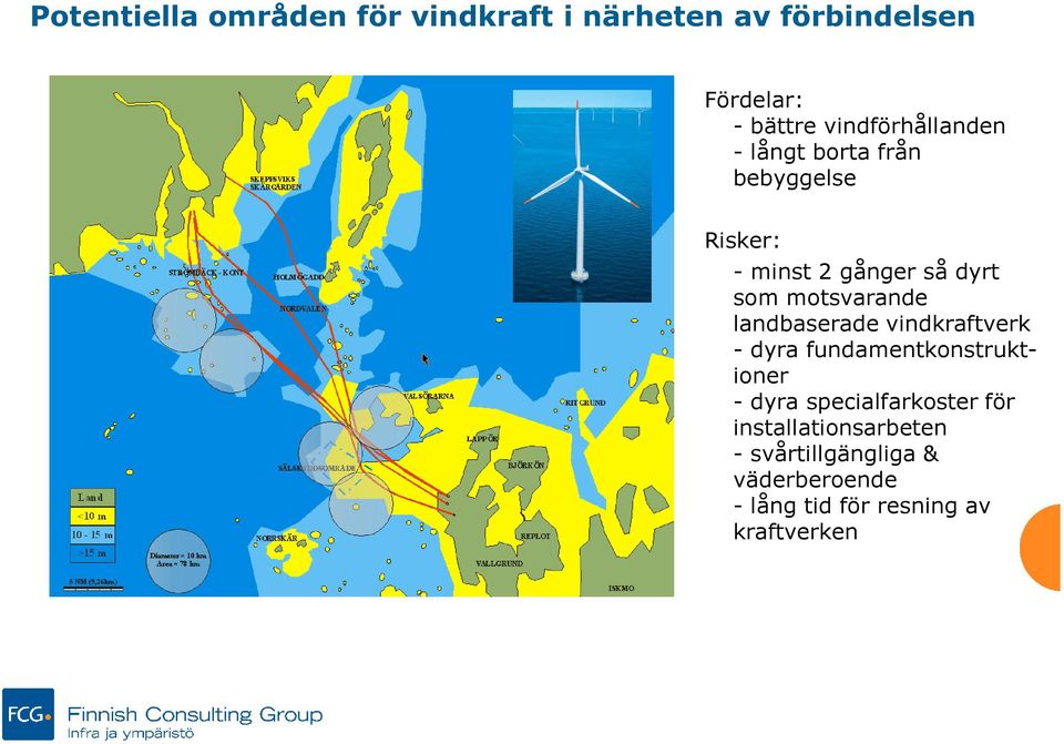 motsvarande landbaserade vindkraftverk - dyra fundamentkonstruktioner - dyra