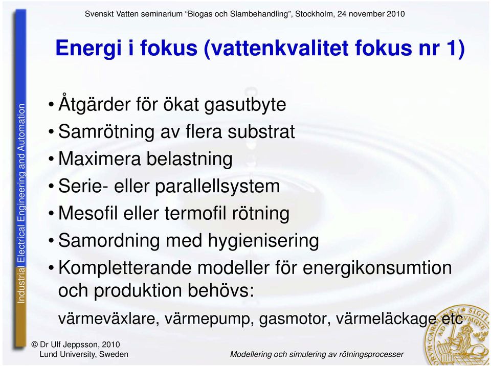 termofil rötning Samordning med hygienisering Kompletterande pe e modeller e för