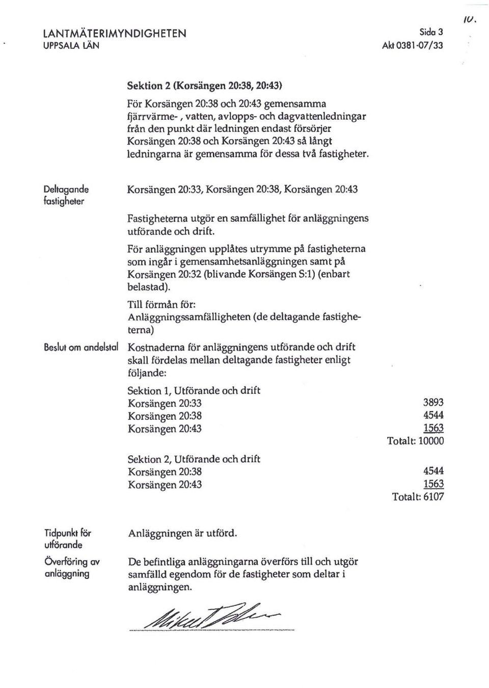 Korsangen 20:43 så långt ledningarna ar gemensamma for dessa två fastigheter.