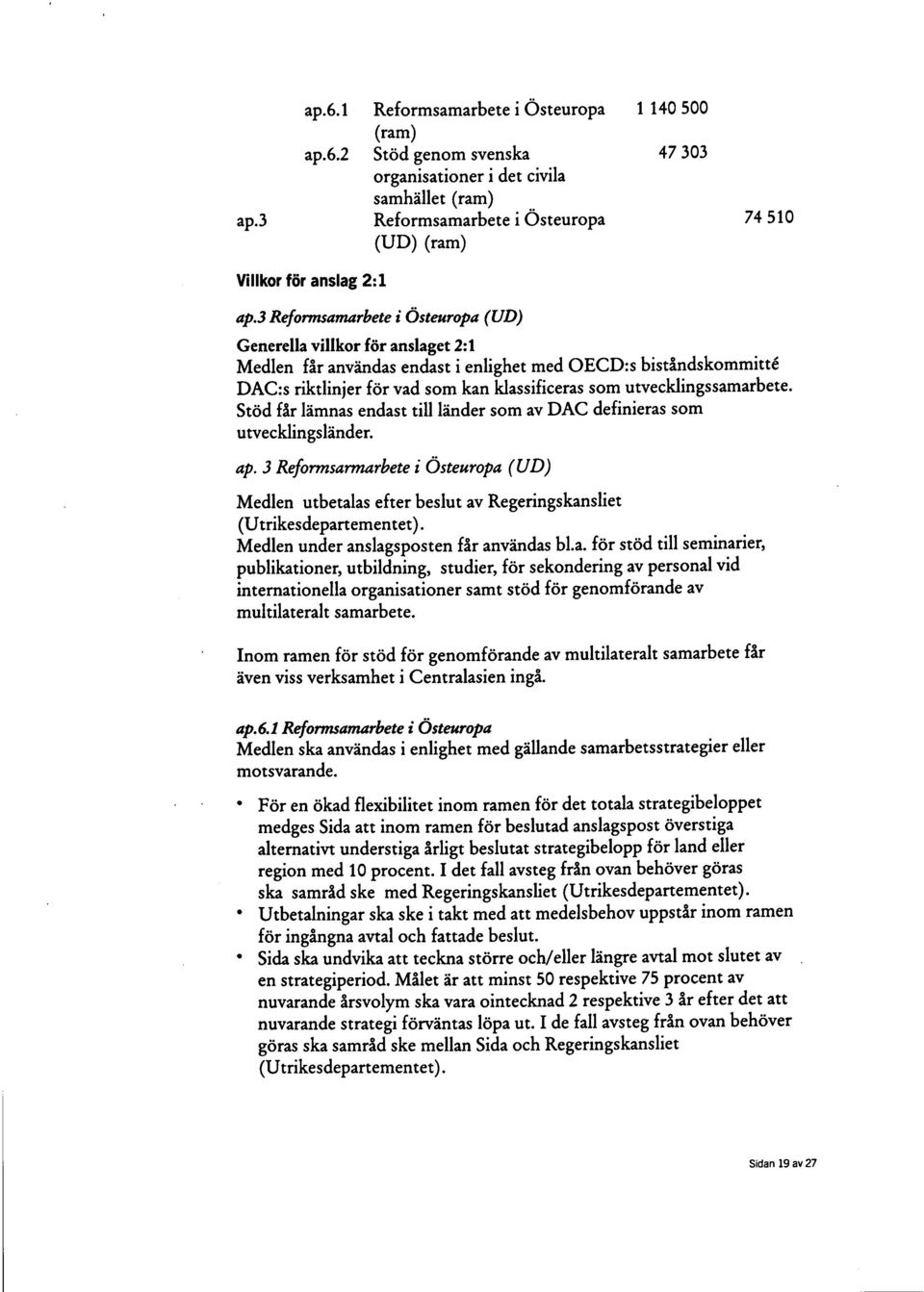 3 Reformsamarbete i Östeuropa (UD) Generella villkor för anslaget 2:1 Medlen får användas endast i enlighet med OECD:s biståndskommitte DAC:s riktlinjer för vad som kan klassificeras som