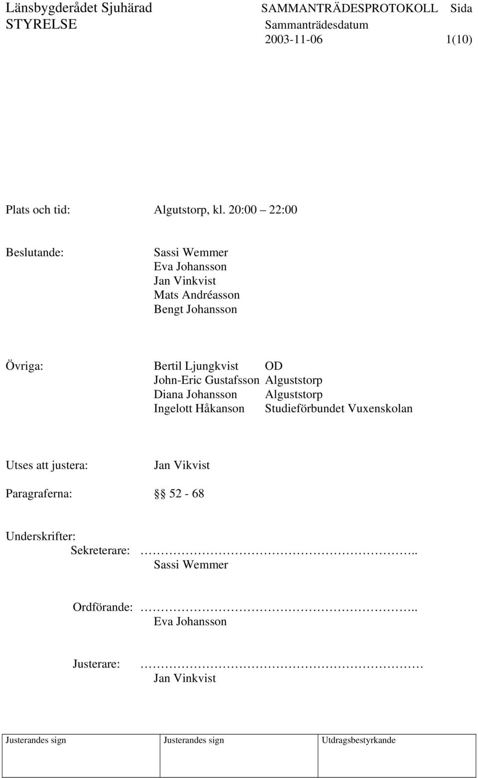 Bertil Ljungkvist OD John-Eric Gustafsson Alguststorp Diana Johansson Alguststorp Ingelott Håkanson
