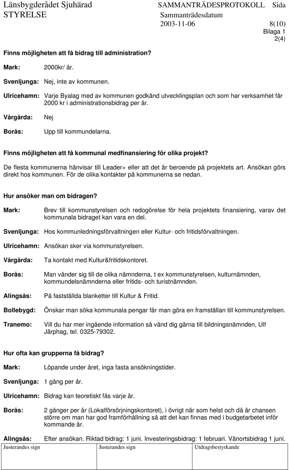 Finns möjligheten att få kommunal medfinansiering för olika projekt? De flesta kommunerna hänvisar till Leader+ eller att det är beroende på projektets art. Ansökan görs direkt hos kommunen.