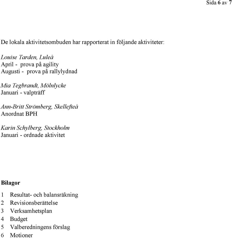 Ann-Britt Strömberg, Skellefteå Anordnat BPH Karin Schylberg, Stockholm Januari - ordnade aktivitet