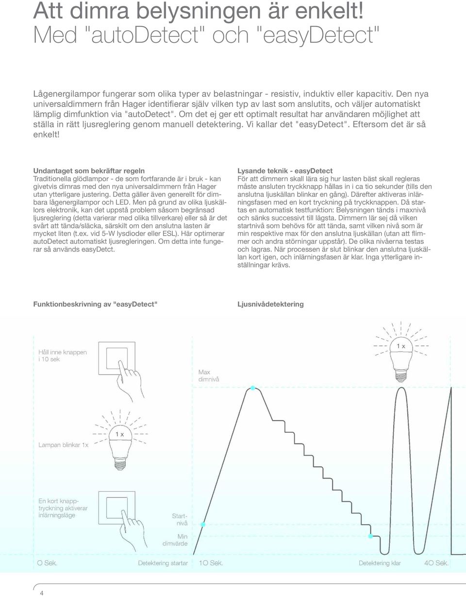 Om det ej ger ett optimalt resultat har användaren möjlighet att ställa in rätt ljusreglering genom manuell detektering. Vi kallar det "easydetect". Eftersom det är så enkelt!