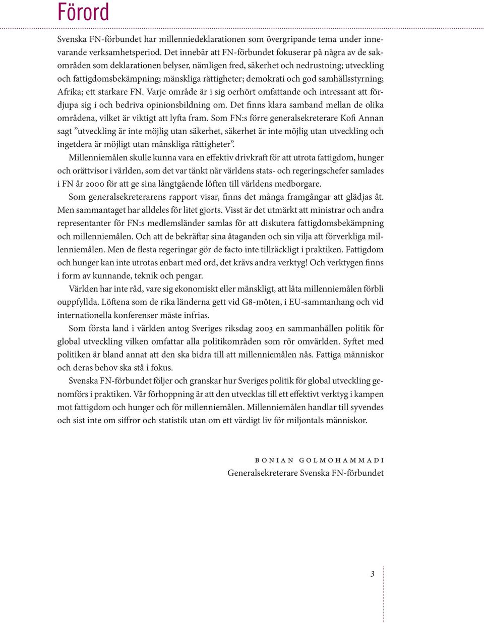 demokrati och god samhällsstyrning; Afrika; ett starkare FN. Varje område är i sig oerhört omfattande och intressant att fördjupa sig i och bedriva opinionsbildning om.