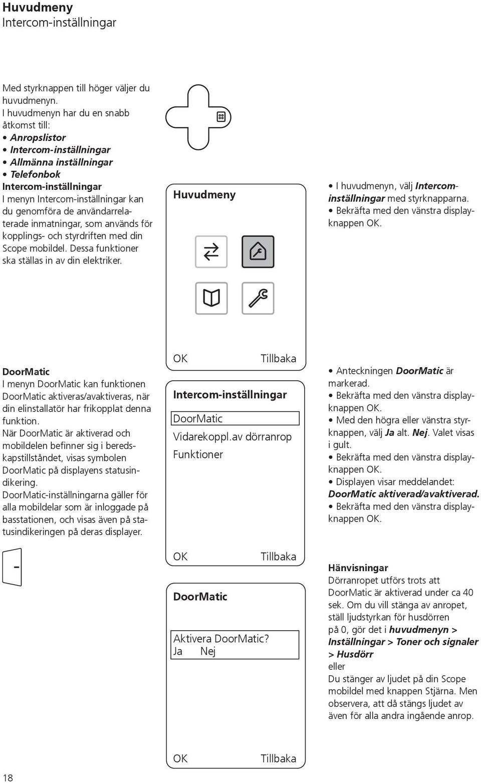 användarrelaterade inmatningar, som används för kopplings- och styrdriften med din Scope mobildel. Dessa funktioner ska ställas in av din elektriker.