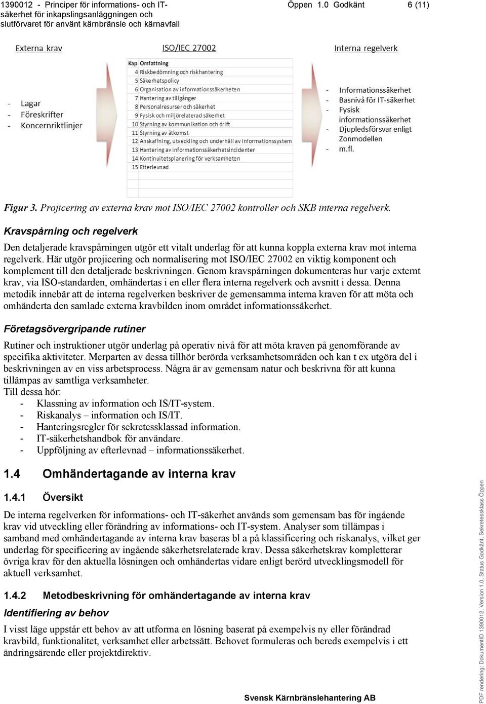 Här utgör projicering och normalisering mot ISO/IEC 27002 en viktig komponent och komplement till den detaljerade beskrivningen.