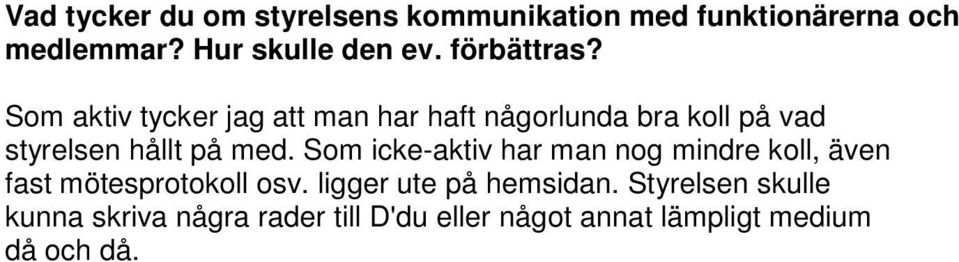 Som aktiv tycker jag att man har haft någorlunda bra koll på vad styrelsen hållt på med.