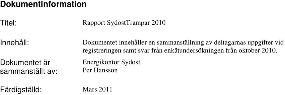 av deltagarnas uppgifter vid registreringen samt svar från