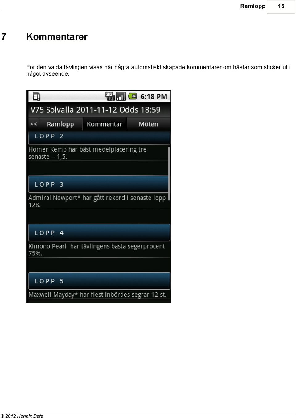 automatiskt skapade kommentarer om