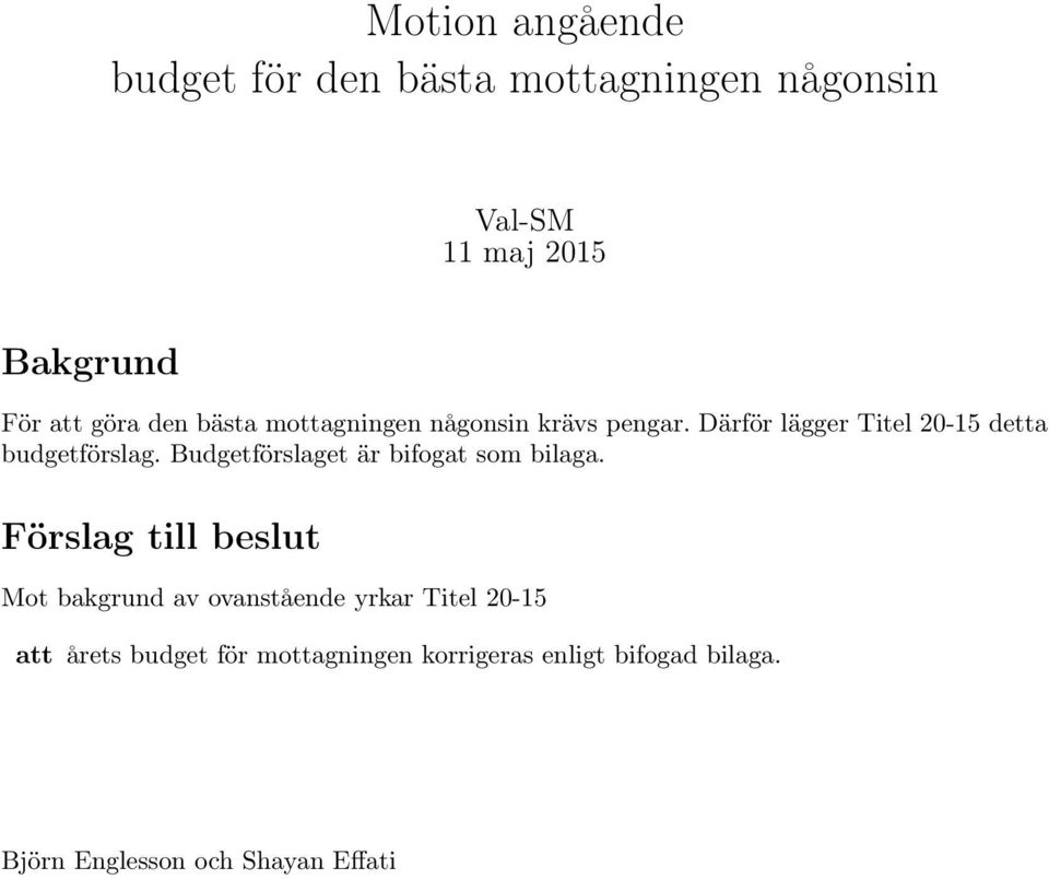 Budgetförslaget är bifogat som bilaga.