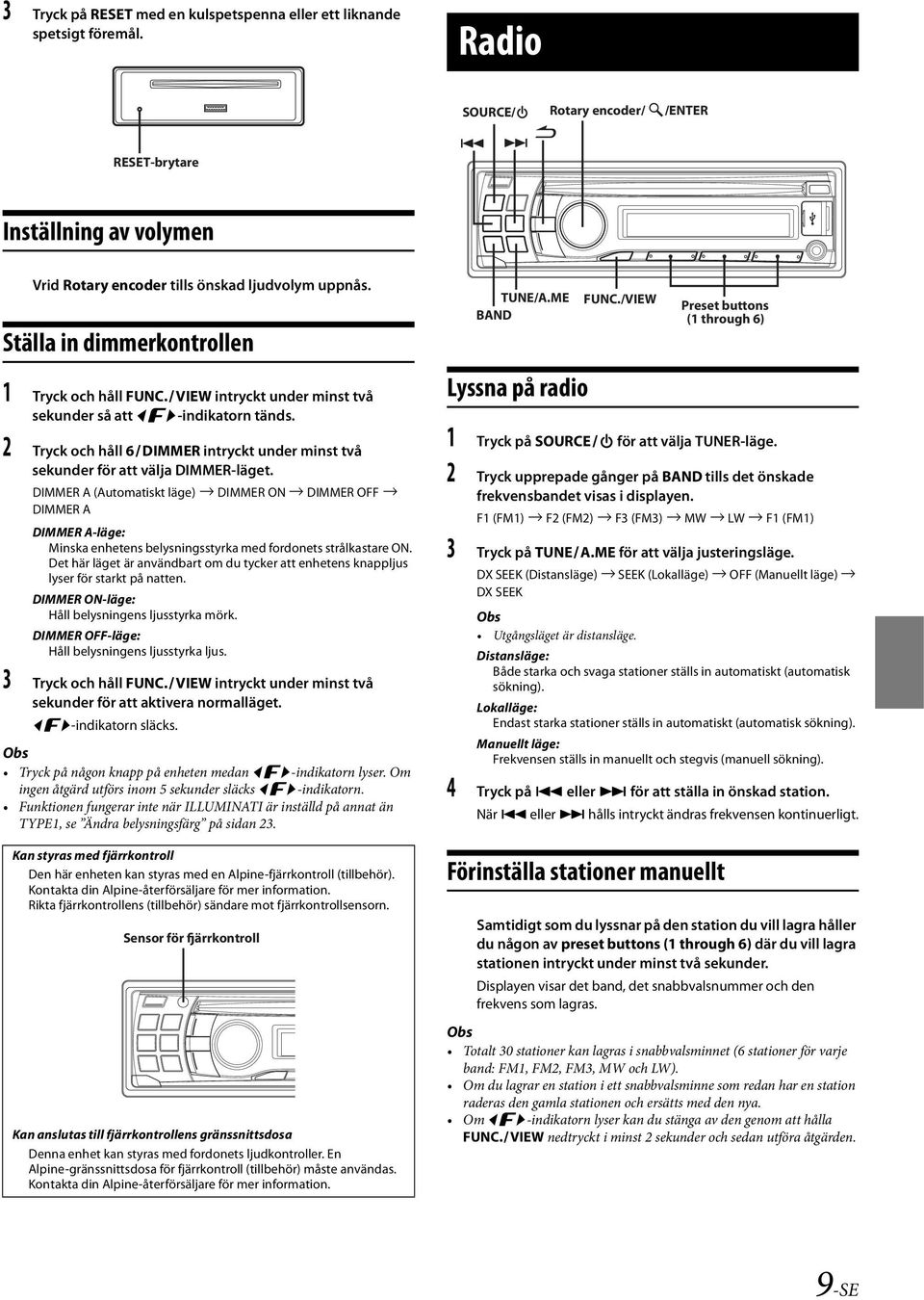 DIMMER A (Automatiskt läge) DIMMER ON DIMMER OFF DIMMER A DIMMER A-läge: Minska enhetens belysningsstyrka med fordonets strålkastare ON.