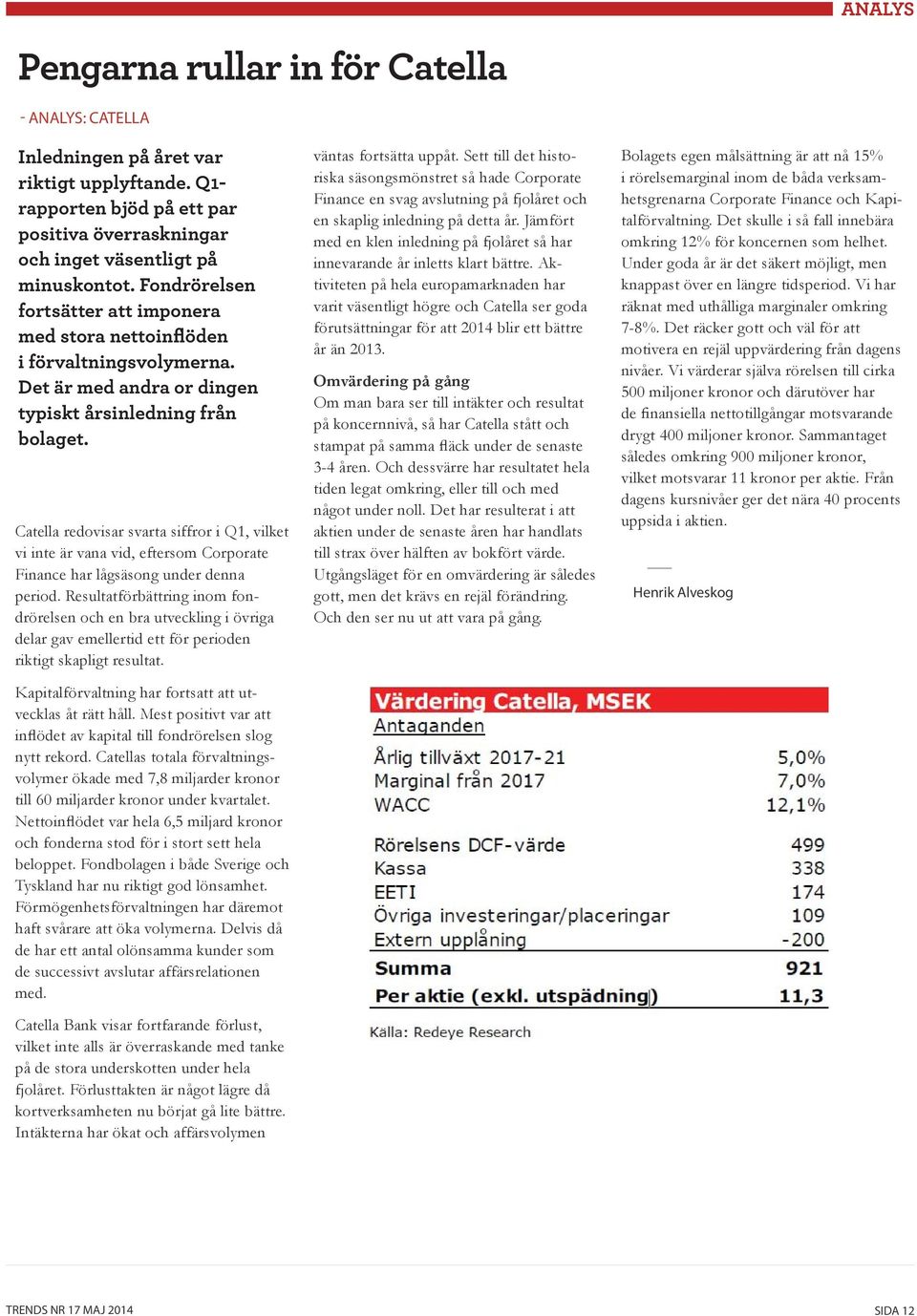 Catella redovisar svarta siffror i Q1, vilket vi inte är vana vid, eftersom Corporate Finance har lågsäsong under denna period.