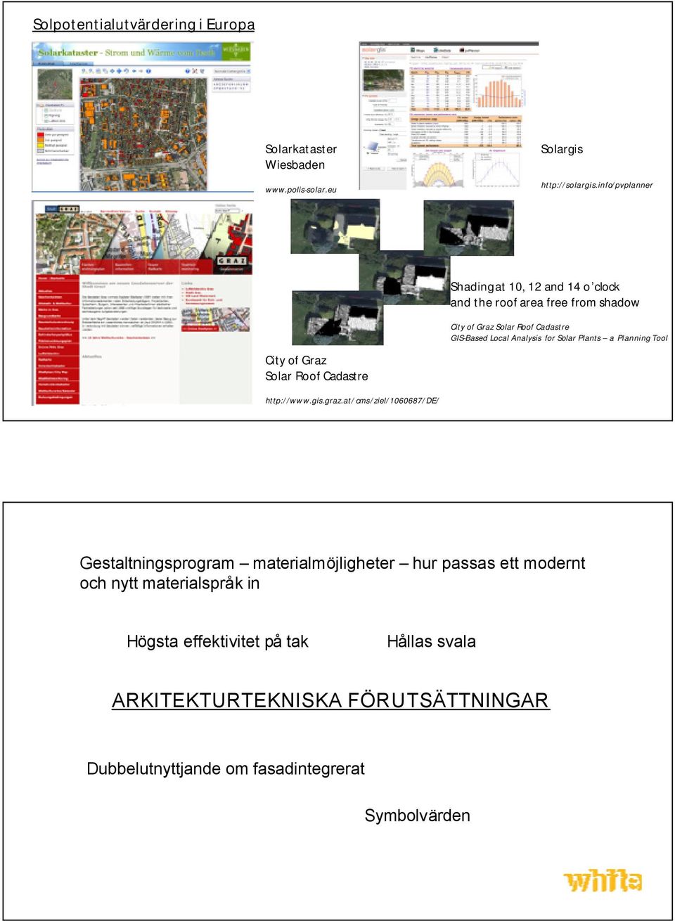 for Solar Plants a Planning Tool City of Graz Solar Roof Cadastre http://www.gis.graz.