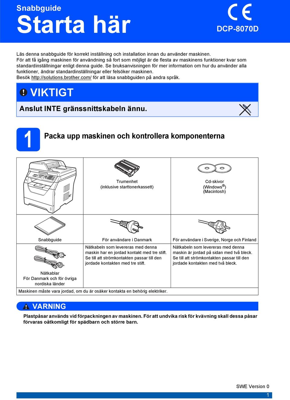 Se ruksnvisningen för mer informtion om hur du nvänder ll funktioner, ändrr stndrdinställningr eller felsöker mskinen. Besök http://solutions.rother.com/ för tt läs snguiden på ndr språk.