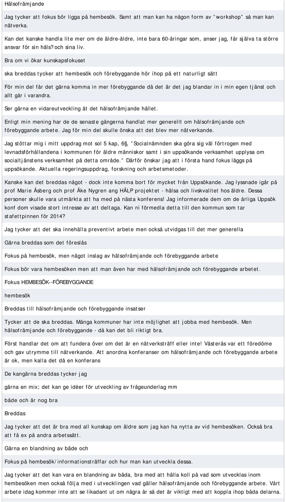 Bra om vi ökar kunskapsfokuset ska breddas tycker att hembesök och förebyggande hör ihop på ett naturligt sätt För min del får det gärna komma in mer förebyggande då det är det jag blandar in i min