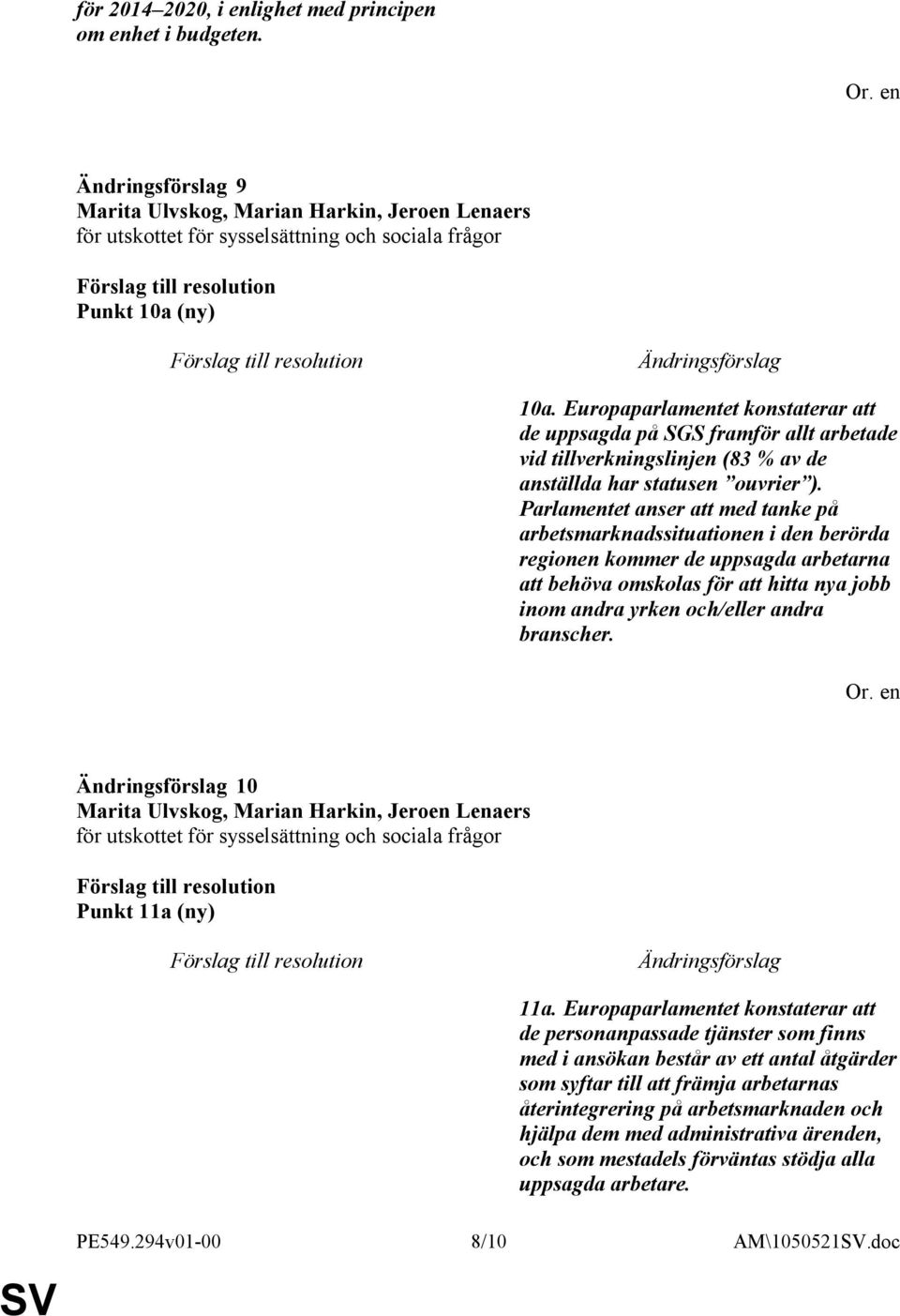 Parlamentet anser att med tanke på arbetsmarknadssituationen i den berörda regionen kommer de uppsagda arbetarna att behöva omskolas för att hitta nya jobb inom andra yrken och/eller andra branscher.