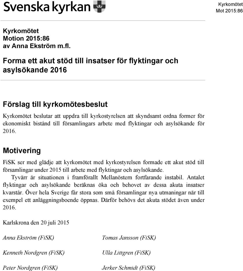 församlingars arbete med flyktingar och asylsökande för 2016.
