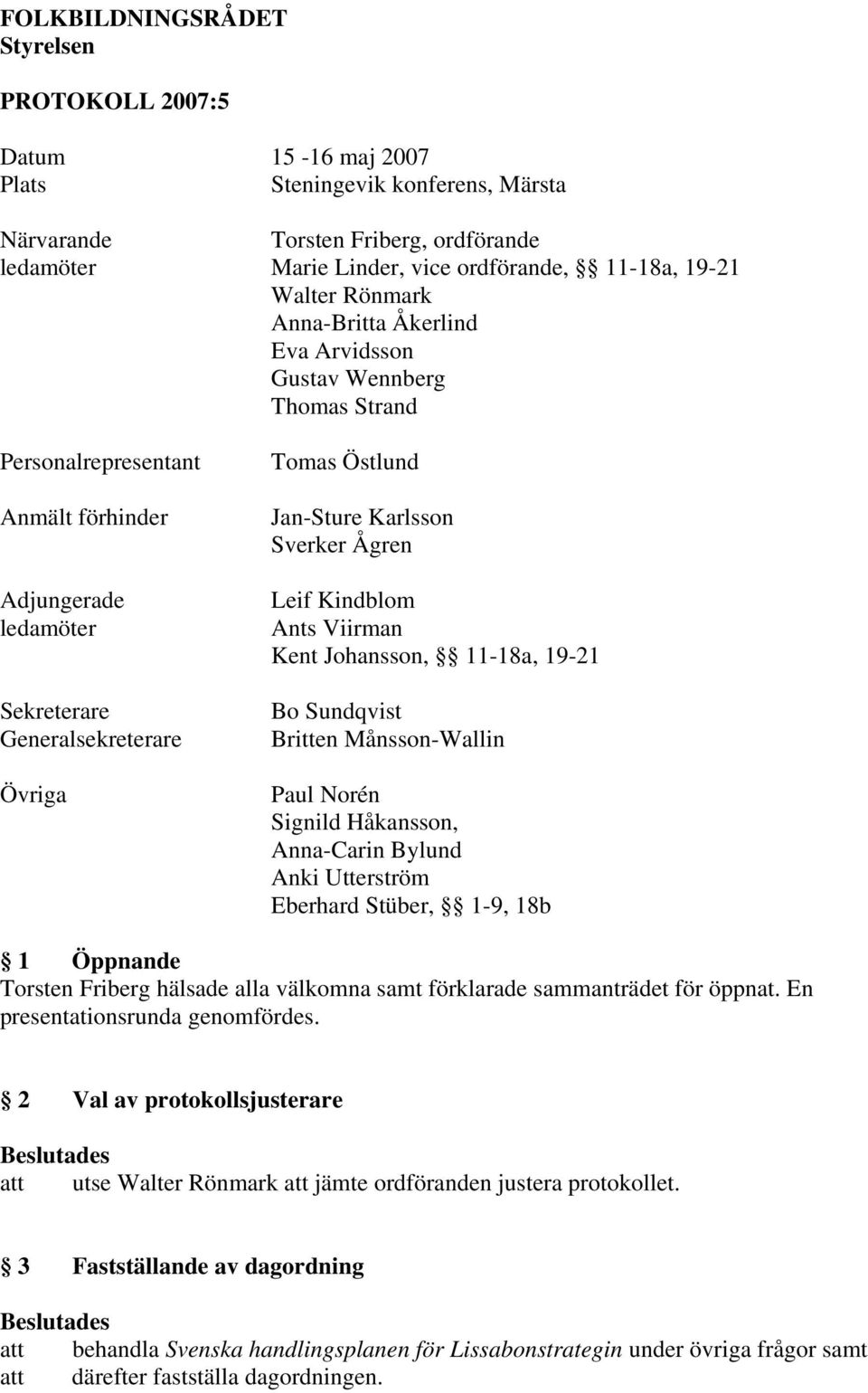 Jan-Sture Karlsson Sverker Ågren Leif Kindblom Ants Viirman Kent Johansson, 11-18a, 19-21 Bo Sundqvist Britten Månsson-Wallin Paul Norén Signild Håkansson, Anna-Carin Bylund Anki Utterström Eberhard