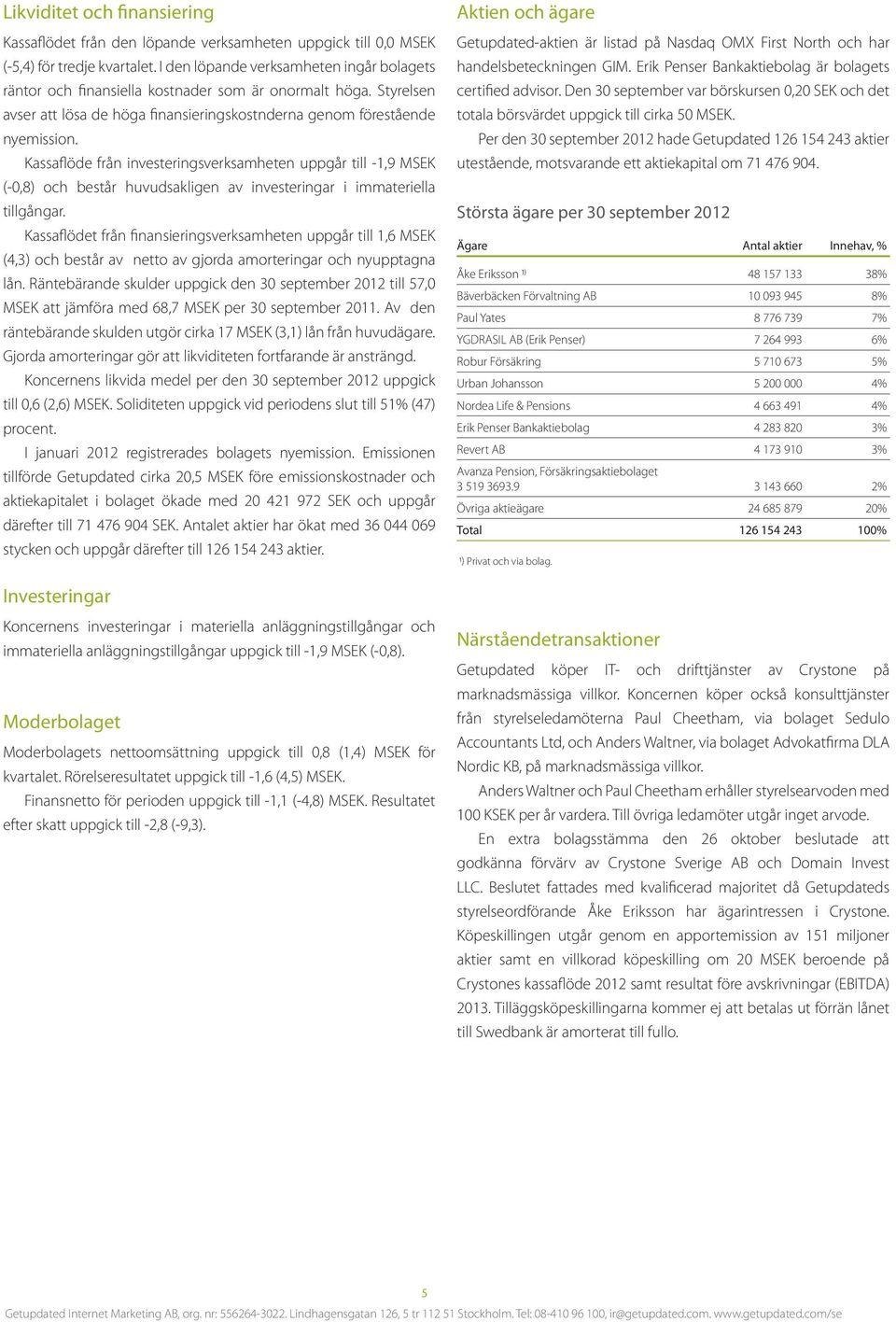Kassaflöde från investeringsverksamheten uppgår till -1,9 MSEK (-0,8) och består huvudsakligen av investeringar i immateriella tillgångar.